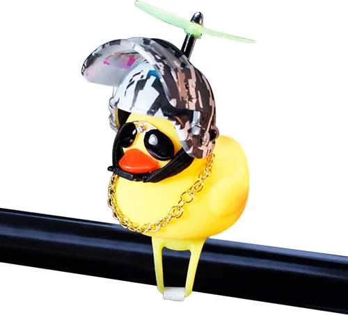 Vista 17 de wonuu Adornos de pato de goma para automóvil, decoración de tablero de instrumentos de pato amarillo, cuernos de bicicleta de pato con casco