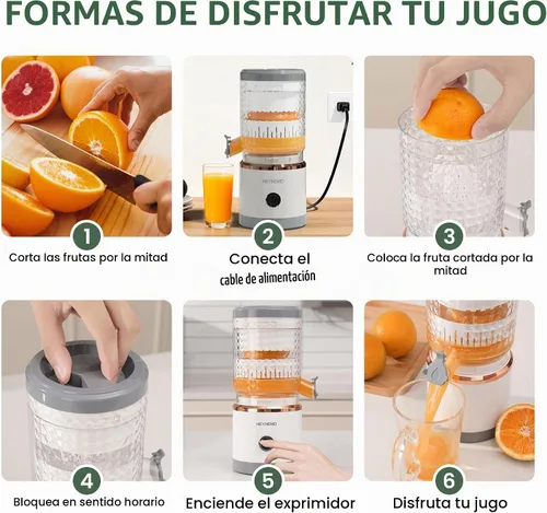 Vista 7 de Heynemo Exprimidor eléctrico de cítricos, exprimidor automático de jugo de 90 W con alta velocidad de 15,000 RPM, ideal para limón, naranja, frutas