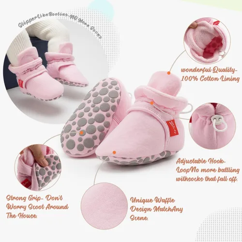 Vista 126 de Botines de forro polar para bebés, niños y niñas, pantuflas antideslizantes con agarre suave, zapatos de calcetín para recién nacidos, cuna