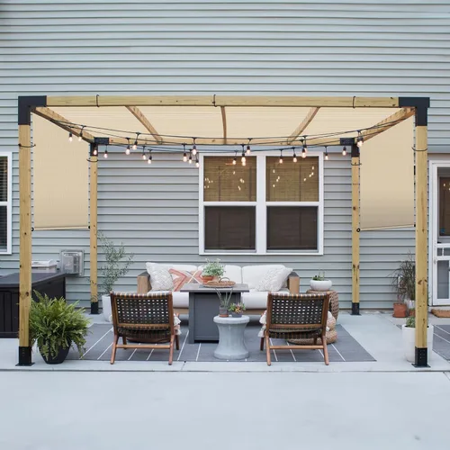Vista 6 de Patio Toldo de repuesto para pérgola de 11 x 4 pies, con ojales y varillas pesadas, para exteriores, bloqueo UV, para glorieta, patio trasero, Beige