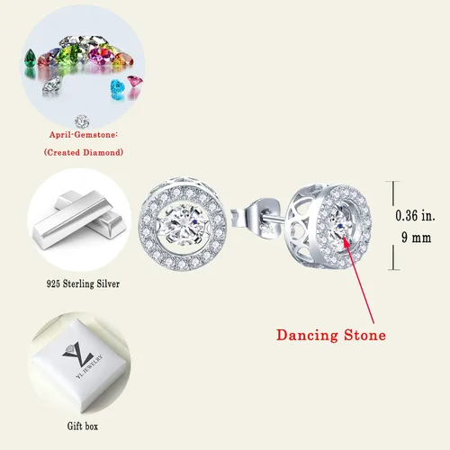 Vista 6 de YL Aretes redondos de plata de ley con forma de halo y diamante bailarín, aretes solitarios para mujer