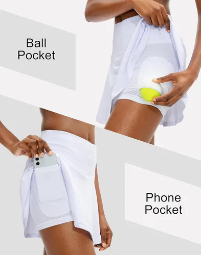Vista 3 de SANTINY Pleated Tennis Skirt for Women with 4 Pockets Women's High Waisted Athletic Golf Skorts Skirts for Running Casual