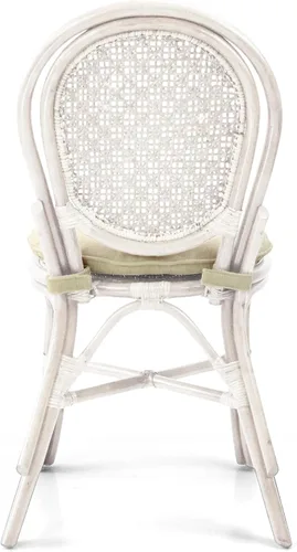 Vista 6 de Denver Dining - Silla auxiliar de mimbre hecha a mano con cojín color crema, ratán natural, lavado blanco Colonial