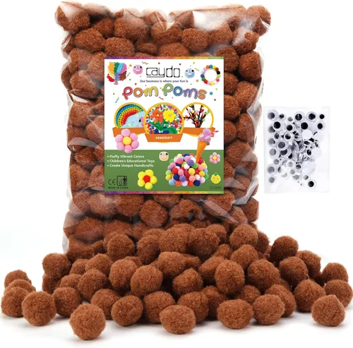 Vista 17 de Caydo 300 pompones negros con 100 ojos ondulados, bolas de pompones de 1 pulgada para niños, proyectos de arte y manualidades, actividades