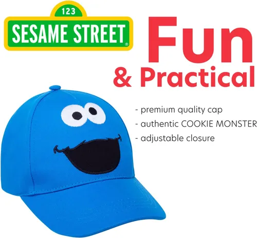 Vista 3 de Sesame Street Gorra de béisbol de algodón para niños pequeños - Elmo, Cookie Monster, Big Bird, Oscar The Grouch, Monstruo galleta