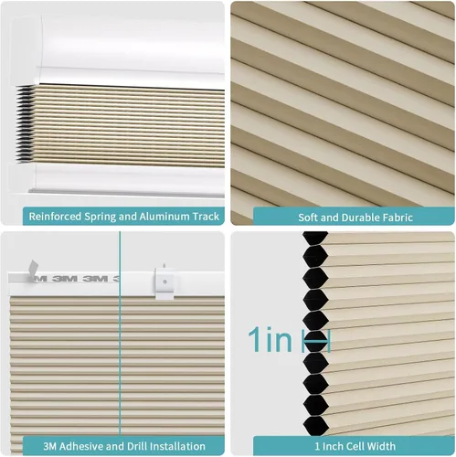 Vista 3 de MYshade Persianas celulares sin cordones, sin herramientas, sin taladro, persianas opacas para ventanas de interior, tamaño 19 pulgadas de ancho x
