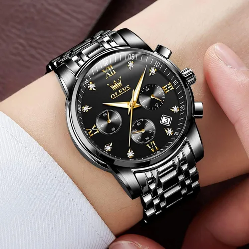 Vista 2 de OLEVS Reloj multifunción para hombre, cronógrafo luminoso impermeable con Negro/Negro