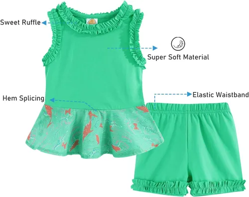 Vista 21 de LittleSpring Conjunto de verano para niñas con camiseta sin mangas y pantalones cortos florales