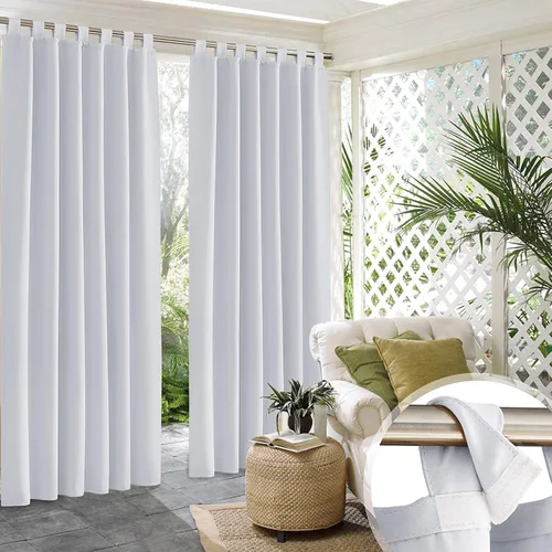 Vista 38 de RYB HOME Cortinas para Exteriores para Patio - 2 Paneles Cortinas para Exteriores Desmontables con Parte Superior Adhesiva Impermeables Opacas
