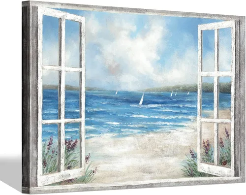 Vista 14 de SD SOFT DANCE Lienzo decorativo para pared de playa, paisaje marino, pintura costera para dormitorio (16 x 11 x 1 panel)
