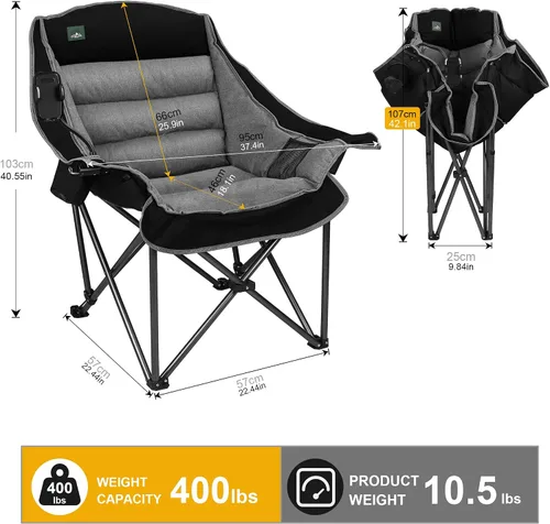 Vista 3 de Northroad Silla de campamento acolchada de gran tamaño, silla de césped plegable con soporte para tazas, bolsa de transporte para senderismo al aire