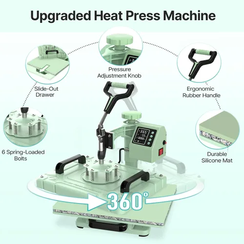 Vista 4 de Máquina de prensa de calor Slendor 12x15 pulgadas, máquina de prensado digital de 360 grados 5 en 1 para camisetas, tazas, sombreros, placas
