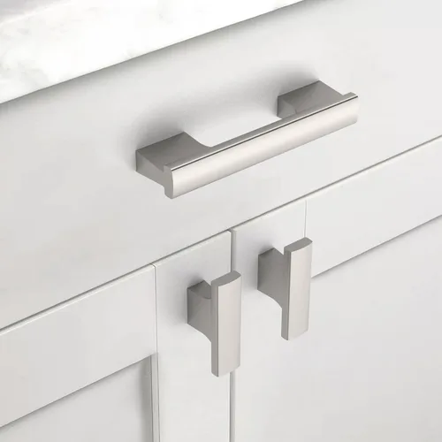 Vista 3 de Paquete de 12 manijas de gabinete de cocina de níquel satinado cepillado de 3 pulgadas (76 mm) con centro de agujero, tiradores de gabinete, Níquel