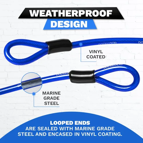 Vista 4 de DocksLocks Cable de seguridad recto resistente a la intemperie (5 pies a 25 pies de longitud) con extremos en bucle reforzados, protección antirrobo