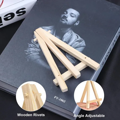 Vista 3 de Caballete de madera pequeño triangular, 60 piezas 5 Inch Tabletop Triangles Painting Canvas Holder, Bulk Small Artist Picture Photo Card Frames