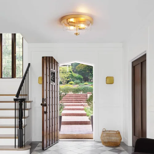 Vista 4 de Foucasal Luces de techo doradas para interiores y exteriores, luces móviles y de baño con paneles de vidrio sembrado