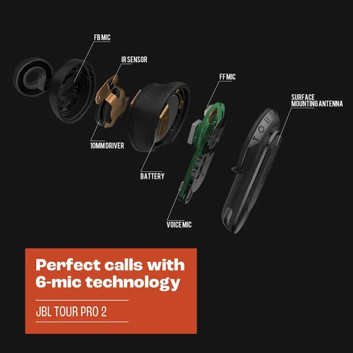 Vista 11 de JBL Tour Pro 2 - Auriculares inalámbricos con cancelación de ruido con estuche de carga inteligente, llamadas perfectas con 6 micrófonos con control