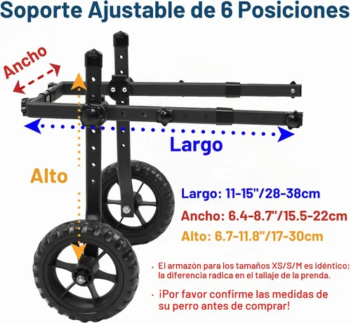 Vista 3 de [Usado] Silla de ruedas ajustable para perros pequeños para patas traseras, rueda texturizada mejorada de 5.5 pulgadas, mascotas discapacitadas