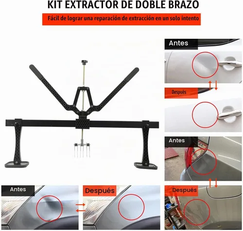 Vista 3 de Kit de palanca de extracción de abolladuras de 850 mm para coche, 6 ganchos de garra con anillos de aluminio para carrocería (Negro)