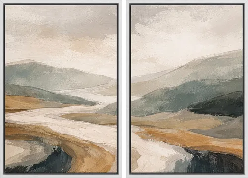 Vista 109 de SIGNWIN Lienzo enmarcado para pared, ilustraciones abstractas texturizadas en tonos beige terrosos, arte moderno, decorativo, contemporáneo