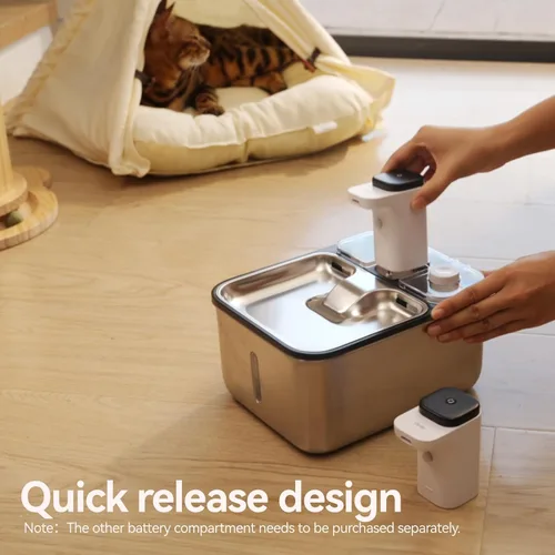 Vista 7 de Fuente de agua para gatos de acero inoxidable inalámbrica para interiores, dispensador automático de agua para perros de metal de 3.6L/123oz, fuente