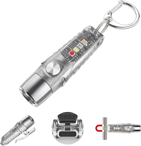 Vista 10 de S12PLUS-2 EDC Llavero linterna recargable, 610 lúmenes mini linterna con imán y clip, linterna de bolsillo USB C y luz lateral 6 modos