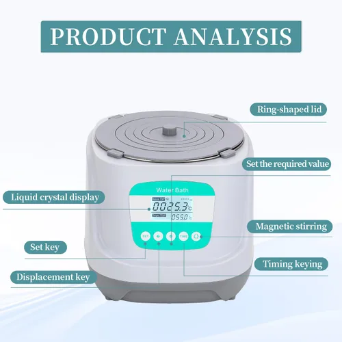 Vista 6 de Agitador magnético de baño de agua digital Calentador termostático Dispositivos de calefacción eléctrica Revestimiento de acero inoxidable 2.4L