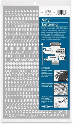 Vista 20 de Chartpak letras y números de capital vinilo autoadhesivo, 1/2 pulgadas de alto, negro, 201 por pack (01010), Blanco