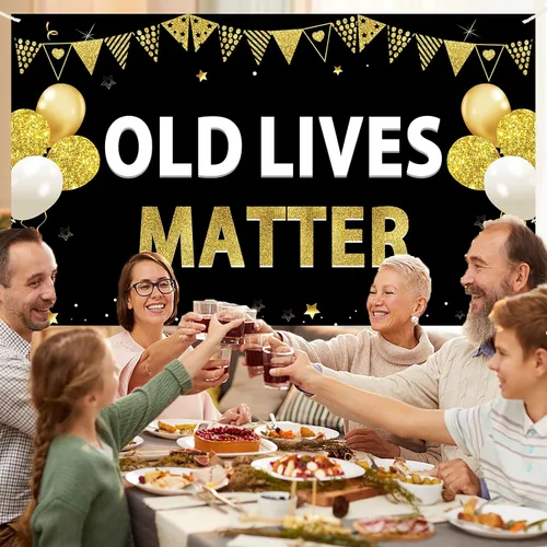Vista 5 de Cartel de cumpleaños de Old Lives Matter para hombres, divertido cartel de cumpleaños negro dorado para adultos, suministros de fiesta de fondo, 30