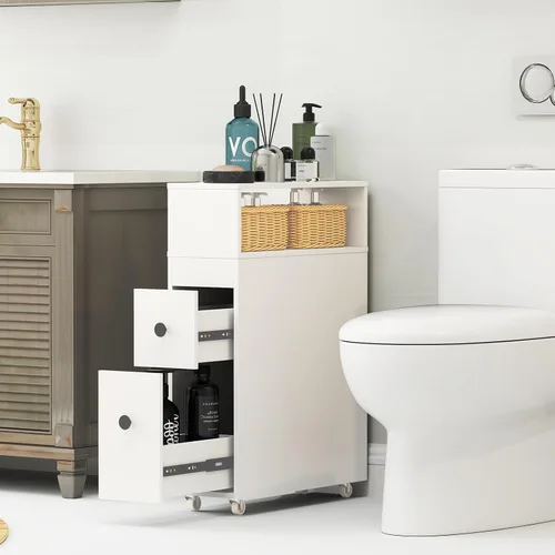 Vista 2 de Tangkula, organizador, armario de madera, para baño, almacenamiento de toallas, artículos de baño, blanquería