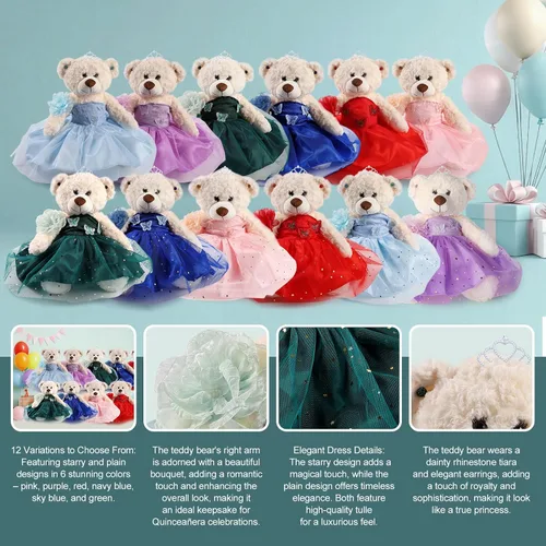 Vista 3 de Muñeca de quinceañera con vestido, decoración de quinceañera, regalos de decoración de quinceañera, OSO de peluche para 15 años con vestido, centro