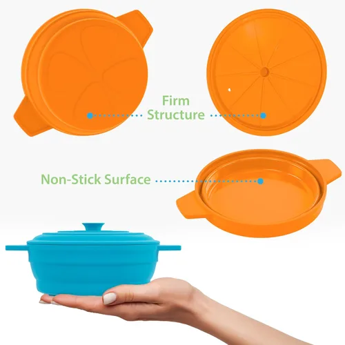 Vista 3 de Bakerpan - Set de 4 recipientes de silicona para microondas para cocinar huevos, 12 cm x 4,4 cm, pequeño tazón con tapa, mini recipiente plegable