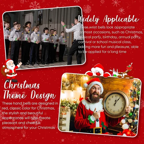 Vista 6 de LEIFIDE 20 pulseras de Navidad con campanas para muñeca, instrumentos musicales agitados, pulsera de ritmo ajustable, para escuela, familia Verde