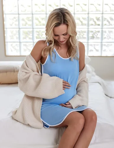 Vista 3 de Ekouaer - Vestido sin mangas para mujer, a rayas, de pijama, para embarazada, para amamantar