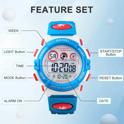 Vista 3 de GOLDEN HOUR Relojes para niños, reloj digital deportivo impermeable para niños y niñas, reloj de pulsera para exteriores de 1224 H, alarma EL