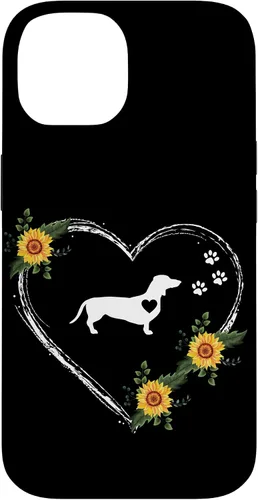 Vista 4 de Dachshund Heartbeat With Paw Prints On Black Case for iPhone 16
