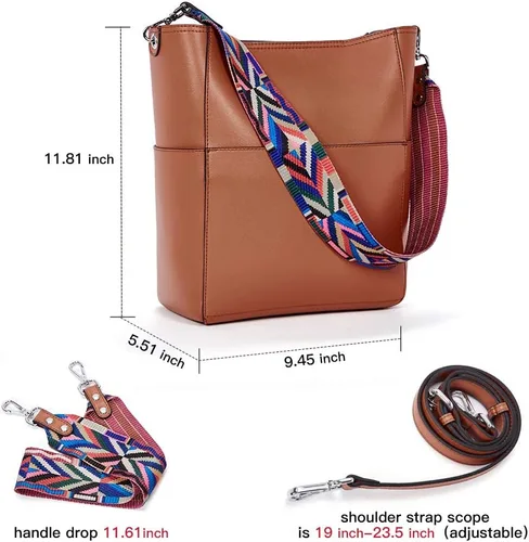 Vista 24 de BROMEN Bolsa Hobo para mujer, diseñada con cuero vegano, de hombro, bandolera