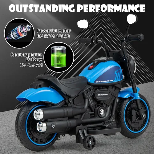 Vista 6 de Costzon Motocicleta para niños pequeños, motocicleta eléctrica alimentada por batería de 6 V con ruedas de entrenamiento desmontables, arranque