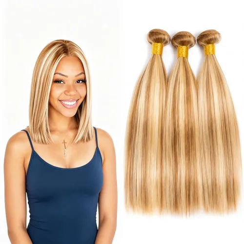Vista 49 de P4613 Cabello humano rizado onda profunda marrón y paquetes mixtos 8 10 12 P4613 Ombre Marrón-Rubio-DP