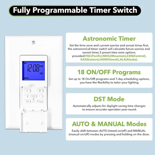 Vista 5 de BN-LINK Interruptor de temporizador astronómico programable de 7 días para luces, amanecer puesta de sol programable interruptor de luz temporizador