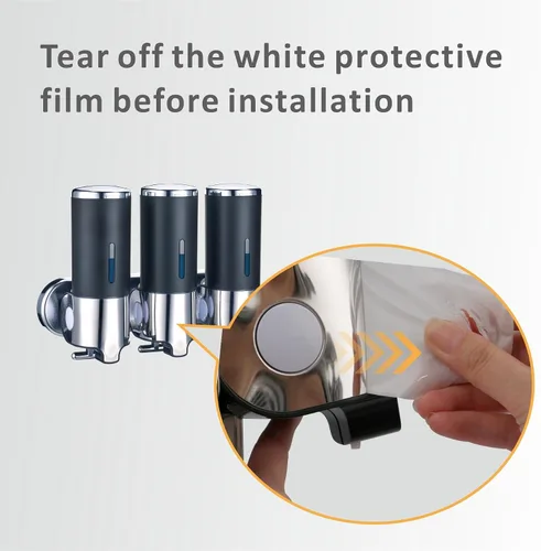 Vista 4 de Dispensador de jabón negro montado en la pared para ducha, dispensadores de champú WELLUP sin perforar, dispensador de jabón de ducha de baño