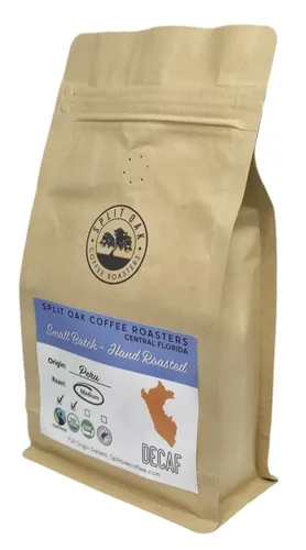 Vista 2 de Delicioso café orgánico descafeinado proceso de agua sin químicos, café peruano tostado medio, granos enteros de 12 onzas. Crema espresso dulce