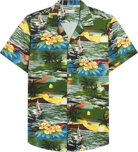 Vista 16 de Alimens & Gentle - Camisa de algodón estilo hawaiano para hombre, casual, de manga corta, ajuste regular 1609 rojo