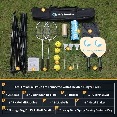 Vista 7 de All-in-one Portable Badminton & Pickleball Net Set for Backyard Beach Driveway with Height Adjustable Poles, Durable Net, 2 Aluminum Badminton