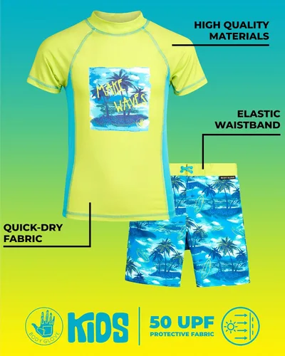 Vista 2 de Body Glove Conjunto de traje de baño de manga corta UPF 50+ para niño (8-12)