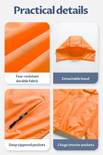 Vista 7 de CREATMO US Chaqueta impermeable plegable para hombre con capucha extraíble