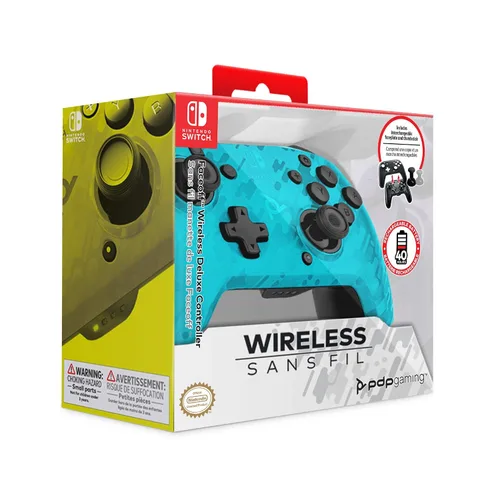 Vista 9 de PDP Gaming Faceoff Deluxe Wireless Switch Pro Controller - Blue Camo Camouflage - Officially Licensed by Nintendo - Customizable buttons, sticks