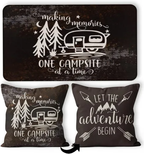 Vista 7 de Tapete para puerta de campamento, 30 x 17 pulgadas, para interiores, regalos de cámper, decoraciones de caravana, color negro, deja que la aventura