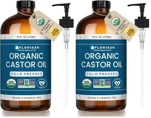 Vista 8 de Florisan Aceite de ricino orgánico certificado por USDA, botella de vidrio de 16 onzas, prensado en frío, sin hexano, sin OMG, vegano, 100% puro
