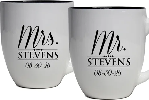Vista 8 de My Personal Memories Juego de 2 tazas personalizadas de café con leche de 16 onzas para parejas, regalo personalizado para novia, novio suyo, ella